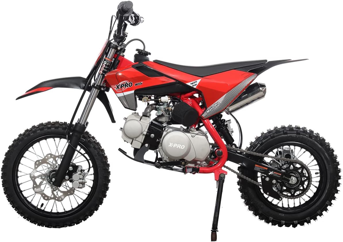 X-PRO X27 125cc Dirt Bike with 4-Speed Semi-Automatic Transmission, Kick Start, Big 14"/12" Tires! Cradle Type Steel Tube Frame!