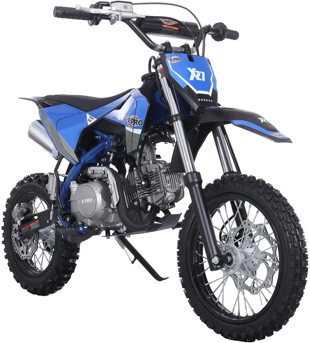 X-PRO X27 125cc Dirt Bike with 4-Speed Semi-Automatic Transmission, Kick Start, Big 14"/12" Tires! Cradle Type Steel Tube Frame!