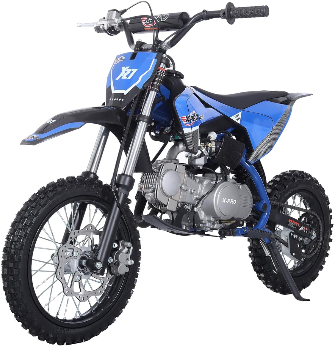 X-PRO X27 125cc Dirt Bike with 4-Speed Semi-Automatic Transmission, Kick Start, Big 14"/12" Tires! Cradle Type Steel Tube Frame!