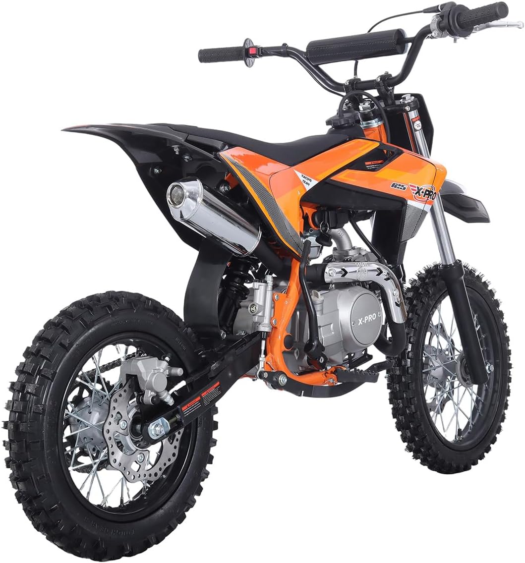 X-PRO X27 125cc Dirt Bike with 4-Speed Semi-Automatic Transmission, Kick Start, Big 14"/12" Tires! Cradle Type Steel Tube Frame!