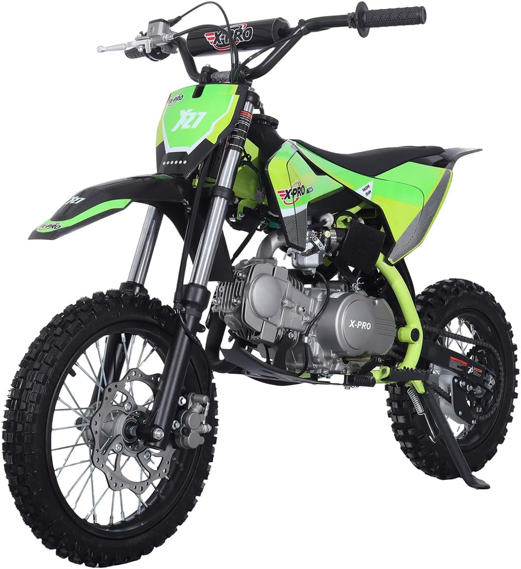 X-PRO X27 125cc Dirt Bike with 4-Speed Semi-Automatic Transmission, Kick Start, Big 14"/12" Tires! Cradle Type Steel Tube Frame!